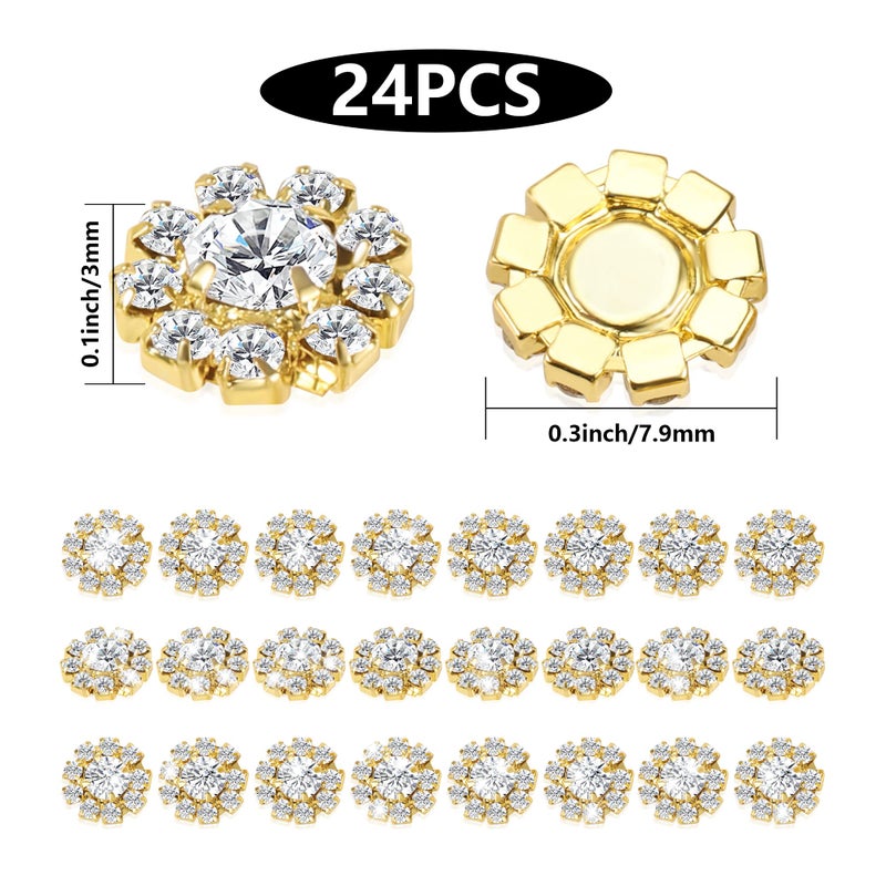 ALEXCRAFT Wholesale 24PCS 16MM Gold Plated Metal Clear Rhinestone Glass Buttons Embellishments Bulk for Craft (Flat) - Image 3